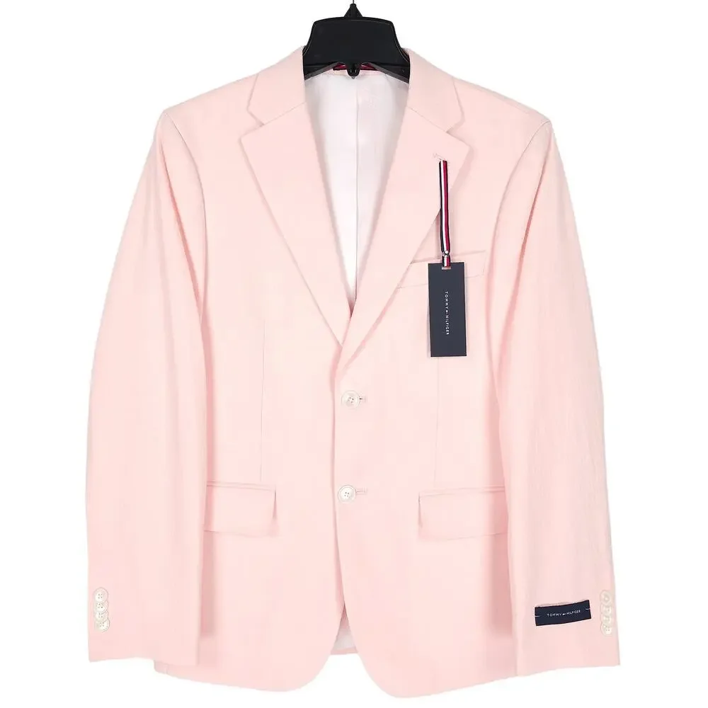 Tommy Hilfiger Mens Modern Fit Sport Coat 36S Pink Solid Linen Cotton Blend NWT